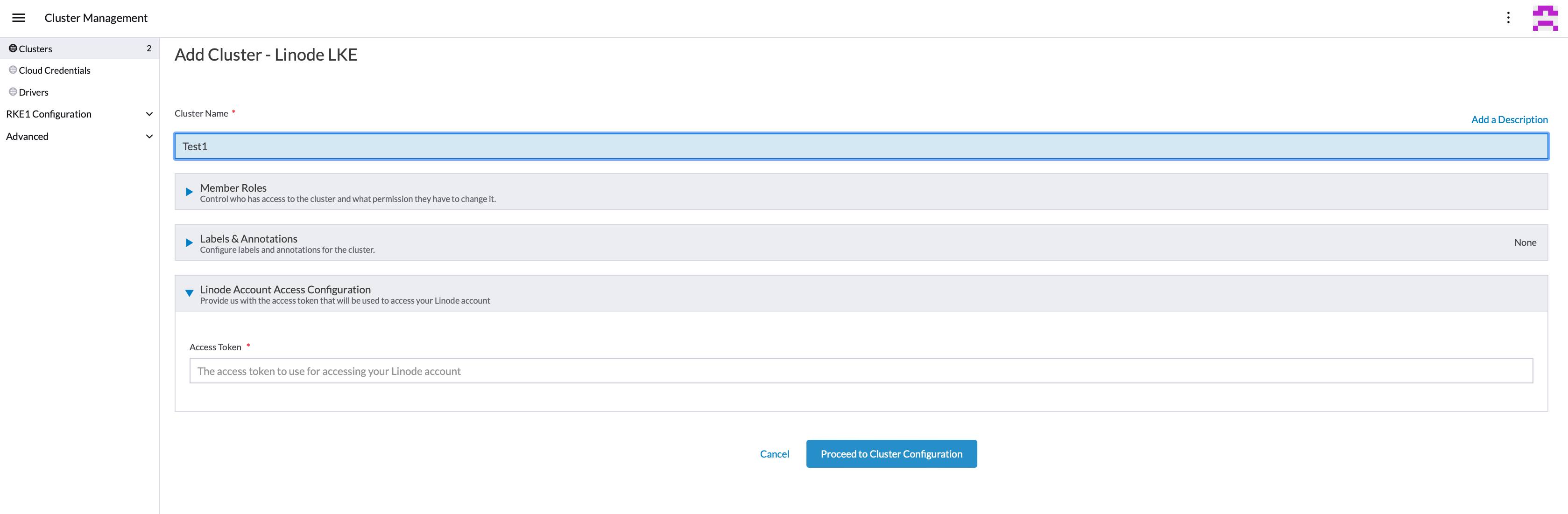 Cluster Name Token Cluster Name Token