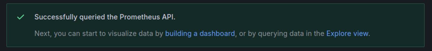 Grafana test result confirming successful connection to a Prometheus data source. Grafana test result confirming successful connection to a Prometheus data source.